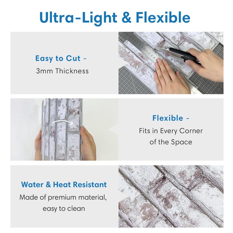 COMSTICKC 3D Faux Brick Wall Panel Peel and Stick, 10 Pcs of 12"X12", Not Real Brick, Small Size, Ultra-Light PVC Fake Brick Decorative Tiles Backsplash, Retro White, Paintable - Image 5
