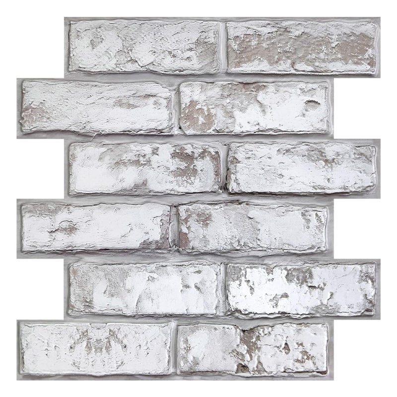 COMSTICKC 3D Faux Brick Wall Panel Peel and Stick, 10 Pcs of 12"X12", Not Real Brick, Small Size, Ultra-Light PVC Fake Brick Decorative Tiles Backsplash, Retro White, Paintable - Image 1