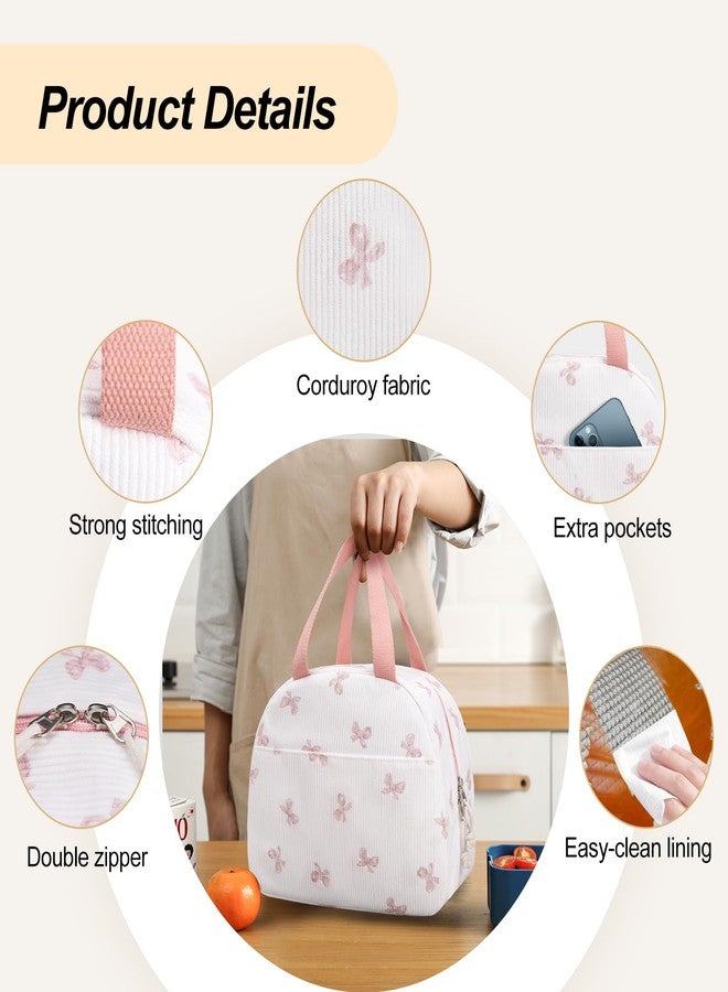 honitty Lunch Box for Women,Cute Corduroy Lunch Tote Bag,Reusable Insulated Lunch Box,Large Capacity Cooler Bag with Compartments for Work, Picnics or Travelling - Image 5