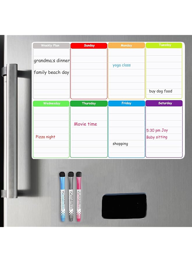 erorex Magnetic Dry Erase Calendar Whiteboard Meal Weekly Planner Magnetic Fridge Vertical 16.5X12 Inch 3 Fine Tip Markers And Large Eraser With Magnets To Do List White Board  - Image 1