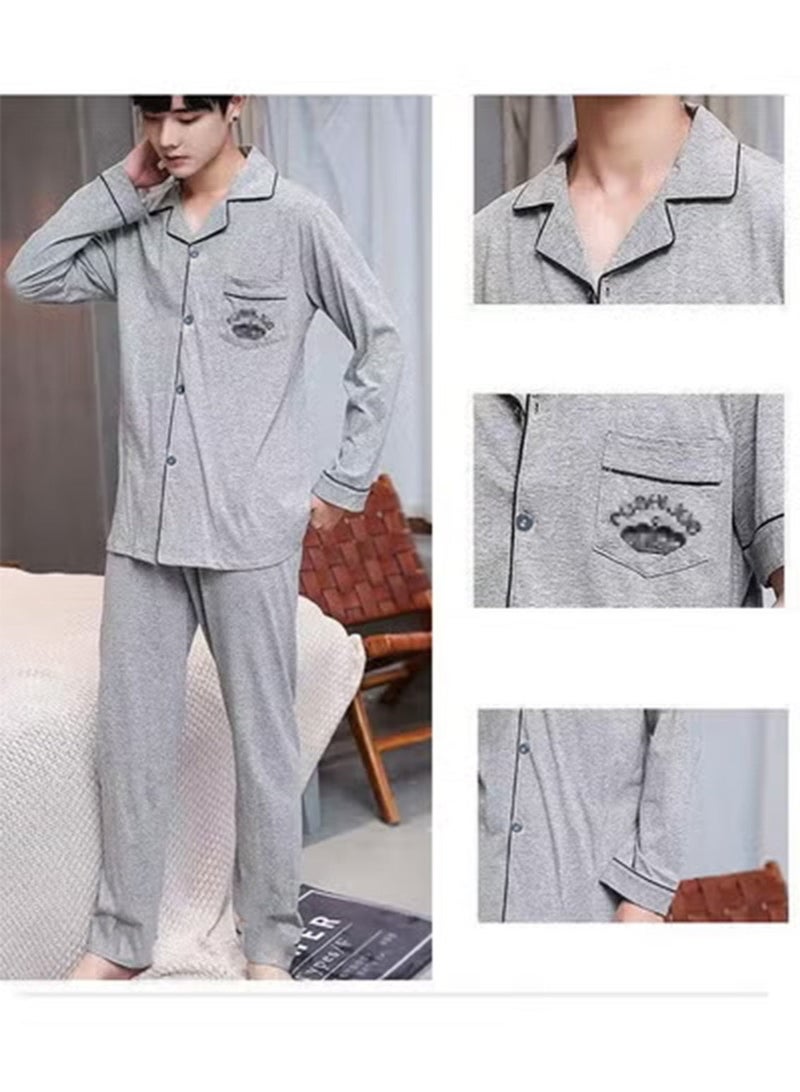 Men's Pajama Set, Cotton Long Sleeve Two-Piece Casual Pajamas - Image 2