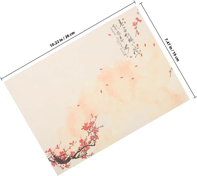 Retro Plum Blossom Writing Paper Set Vintage Stationery Letter Paper 8 Sheets Per Set Colored Ink Wash Design for Handwriting and Printing for Letters and Notes - Image 2