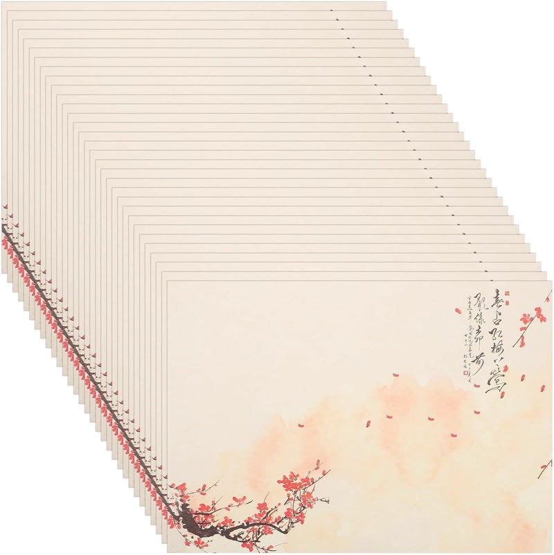Retro Plum Blossom Writing Paper Set Vintage Stationery Letter Paper 8 Sheets Per Set Colored Ink Wash Design for Handwriting and Printing for Letters and Notes - Image 1