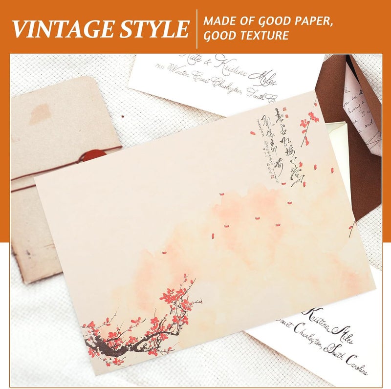 Retro Plum Blossom Writing Paper Set Vintage Stationery Letter Paper 8 Sheets Per Set Colored Ink Wash Design for Handwriting and Printing for Letters and Notes - Image 5