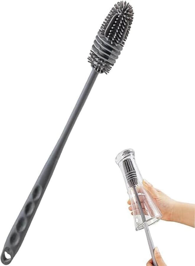 Silicone Bottle Cleaning Brush with Long Handle, Soft Baby Bottle Cleaning Brush for Cleaning Bottles, Thermos, Vase, Water Bottle Cleaning Brush, Suitable for Kitchen Bottles and Coffee Cup