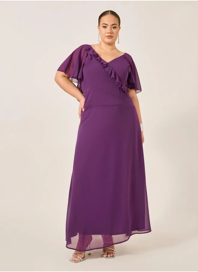 Styli Plus Size Ruffled Wrap Look A-Line Maxi Dress