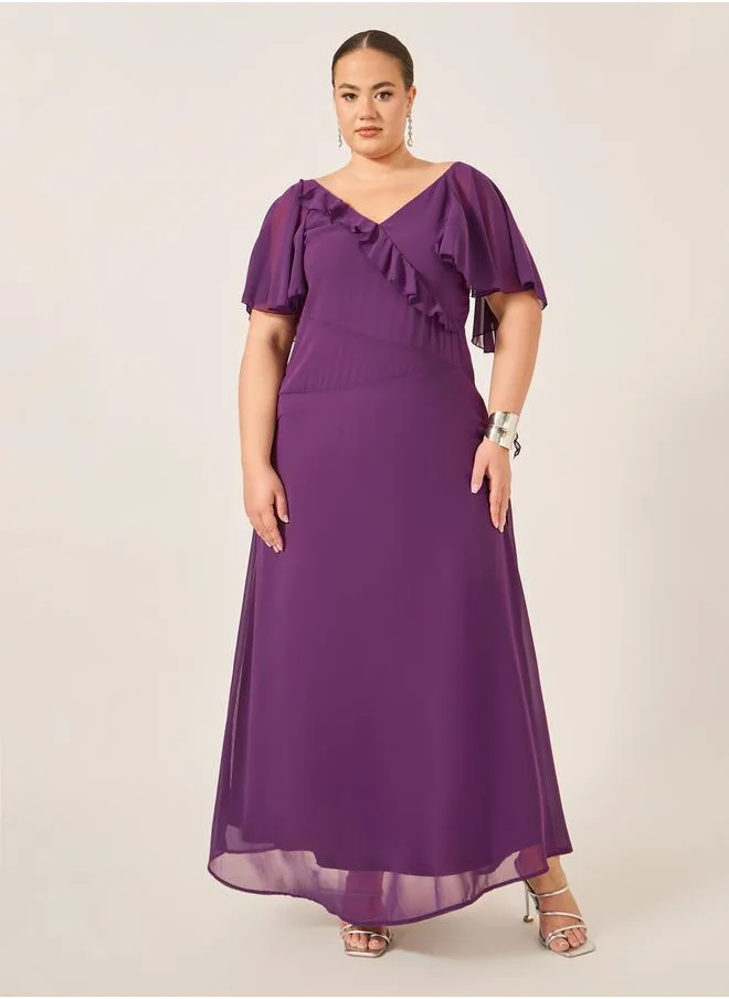 Styli Plus Size Ruffled Wrap Look A-Line Maxi Dress