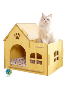 A.M Cat House Indoor for Cats with Star Cushion Sturdy Luxury Small Dog House Large Space for Pets with Windows and Big Doorway Easy Assemble (Large-2-1with Toy)  - Image 2