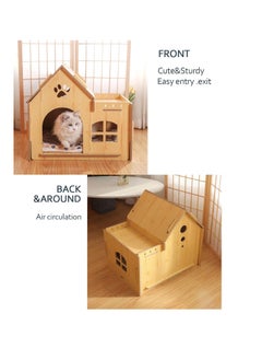 A.M Cat House Indoor for Cats with Star Cushion Sturdy Luxury Small Dog House Large Space for Pets with Windows and Big Doorway Easy Assemble (Large-2-1with Toy)  - Image 3