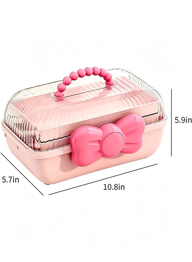 WangPangZi 3-Layer Kids Hair Accessories Organizer with Bowknot Lock, Cute Jewelry Box Headband Hair Tie Clip Organizer Box Storage Box Foldable Jewelry Craft Organizer with Handle and Lock Multi-Purpose Case, Pink (27.4 x 15 x 14.5cm) - Image 2
