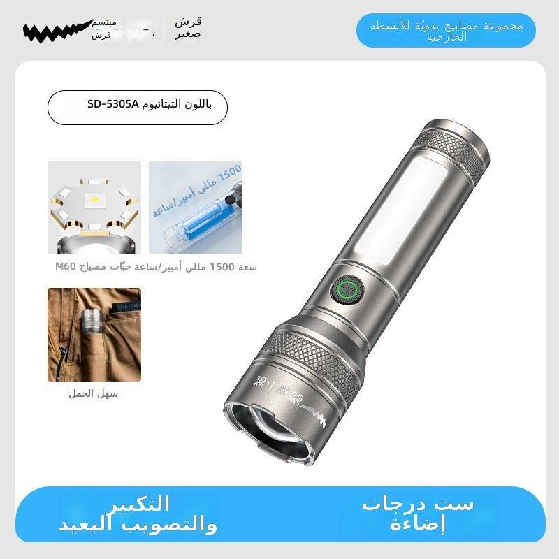 القرش المبتسم مصباح يدوي LED قابل لإعادة الشحن من SMILING SHARK - كشاف قوي مع زوم للتخييم والتنزه والطوارئ - Image 1