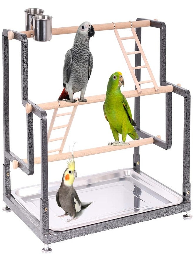 hereex Bird Playground, Playstand for Small to Large Birds with Collapsible Metal Frame, Heavy Duty Quick-Install No Tool Request, 4 Standing Perch, 2 ladders and 2 Bird Cups - Image 1
