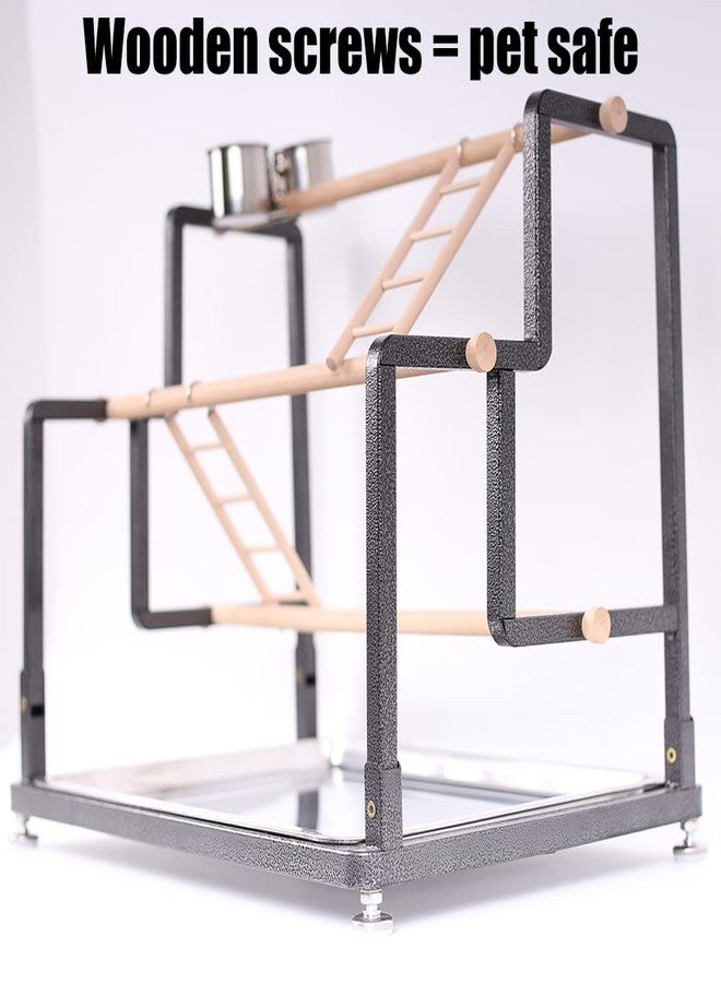 hereex Bird Playground, Playstand for Small to Large Birds with Collapsible Metal Frame, Heavy Duty Quick-Install No Tool Request, 4 Standing Perch, 2 ladders and 2 Bird Cups - Image 4