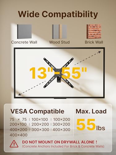 monTEK Full Motion TV Wall Mount Bracket for Most 13-55 Inch LED LCD Flat Screen TVs & Monitors, Swivel Tilt Extension Rotation with Articulating Arms, TV Mount Max VESA 400x400mm, up to 55lbs - Image 2