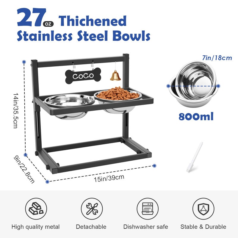 TIDANT Elevated Dog Bowls for Medium and Small Dogs, 5 Height Adjustable & 2 Stainless Steel Bowls 800ml/27oz, Raised Food Dog Water Stand - Image 4