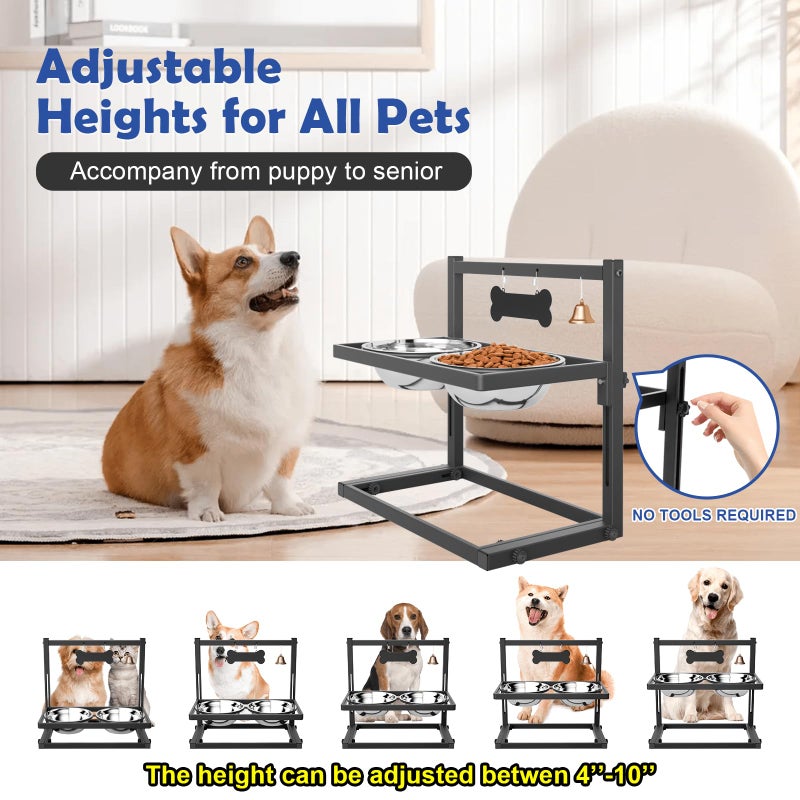TIDANT Elevated Dog Bowls for Medium and Small Dogs, 5 Height Adjustable & 2 Stainless Steel Bowls 800ml/27oz, Raised Food Dog Water Stand - Image 3