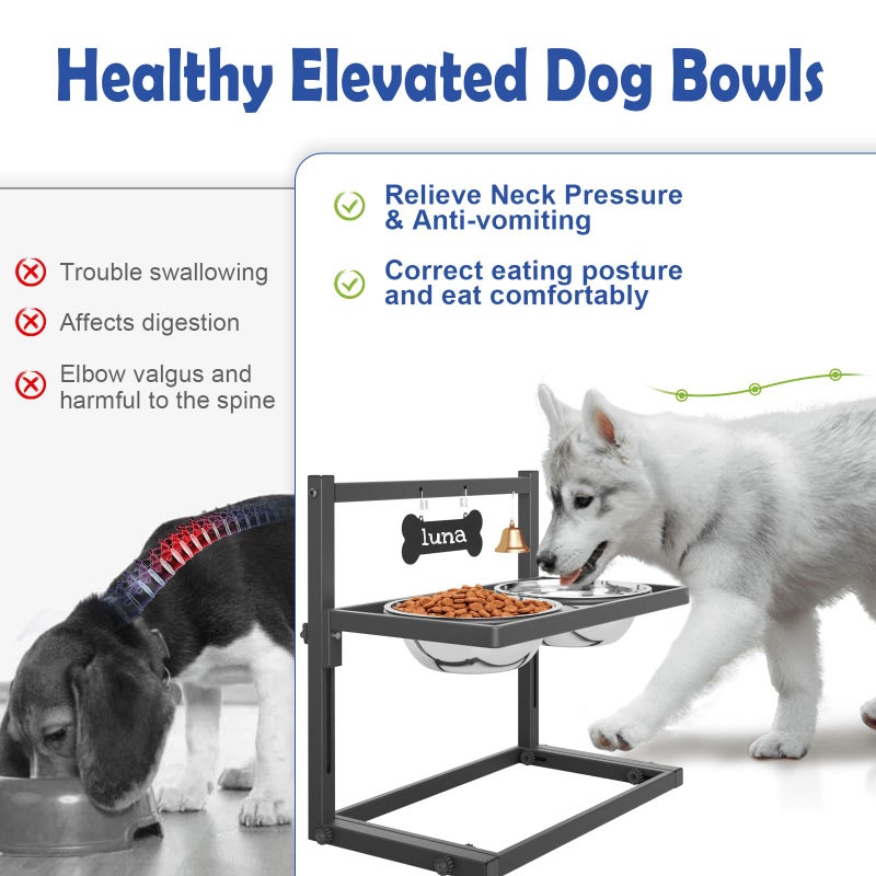 TIDANT Elevated Dog Bowls for Medium and Small Dogs, 5 Height Adjustable & 2 Stainless Steel Bowls 800ml/27oz, Raised Food Dog Water Stand - Image 2