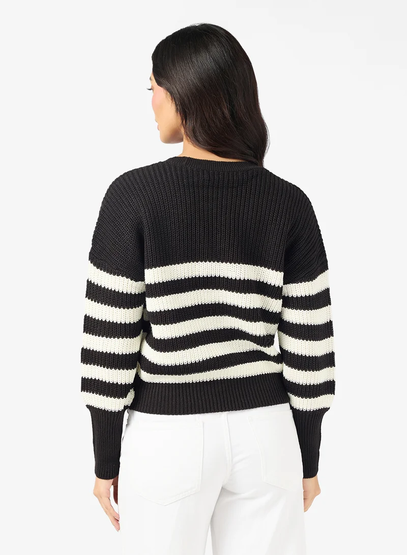 فيرو مودا Button Down Stripes Detail Cardigan