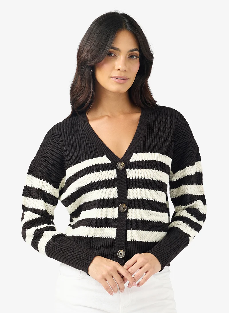 فيرو مودا Button Down Stripes Detail Cardigan