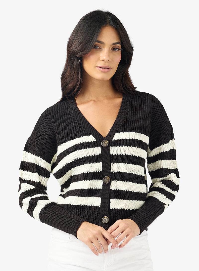 فيرو مودا كارديجان بأزرار وتفاصيل مخططة - Image 1