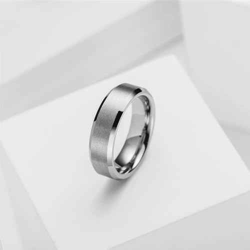 King Will 6mm Men's Silver Wedding Ring - Brushed Matte Surface, Beveled Polished Edge, Comfort Fit Size7.5 - Image 2