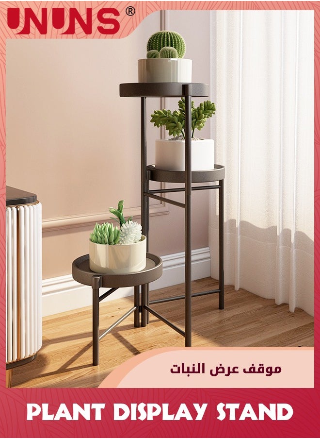 UNUNS - 3-Tier Plant Stand For Outdoor Indoor,Tall Metal Plant Shelf Corner Flower Pot Stands,Multiple Planter Rack For Patio Balcony Living Room Office Tiered Plant Table,Black - Image 1
