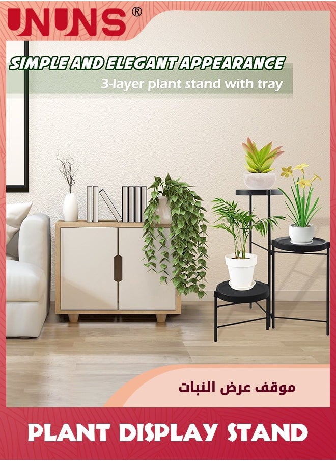 UNUNS - 3-Tier Plant Stand For Outdoor Indoor,Tall Metal Plant Shelf Corner Flower Pot Stands,Multiple Planter Rack For Patio Balcony Living Room Office Tiered Plant Table,Black - Image 1