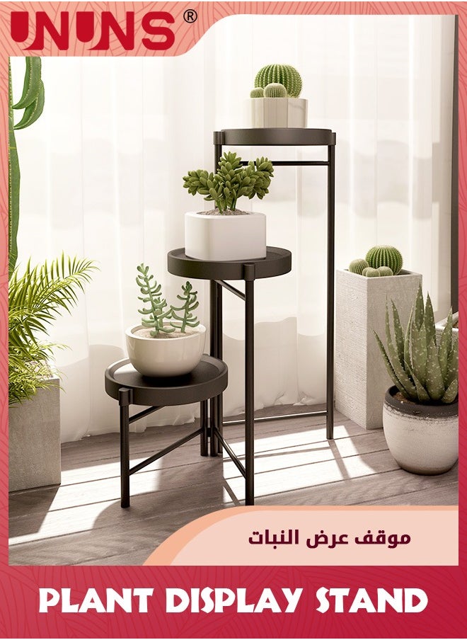 UNUNS - 3-Tier Plant Stand For Outdoor Indoor,Tall Metal Plant Shelf Corner Flower Pot Stands,Multiple Planter Rack For Patio Balcony Living Room Office Tiered Plant Table,Black - Image 1