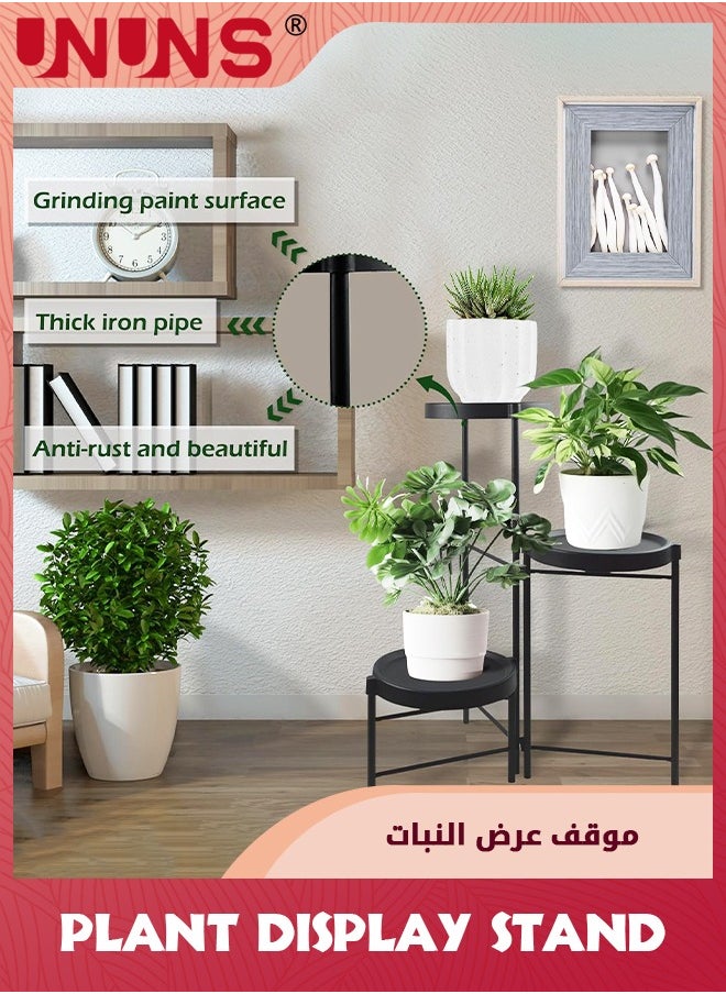 UNUNS - 3-Tier Plant Stand For Outdoor Indoor,Tall Metal Plant Shelf Corner Flower Pot Stands,Multiple Planter Rack For Patio Balcony Living Room Office Tiered Plant Table,Black - Image 1