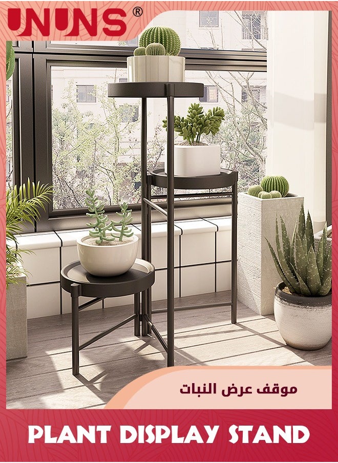 UNUNS - 3-Tier Plant Stand For Outdoor Indoor,Tall Metal Plant Shelf Corner Flower Pot Stands,Multiple Planter Rack For Patio Balcony Living Room Office Tiered Plant Table,Black - Image 1