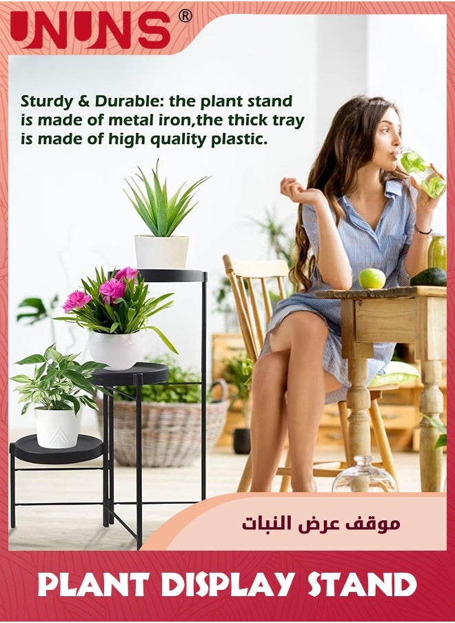 UNUNS - 3-Tier Plant Stand For Outdoor Indoor,Tall Metal Plant Shelf Corner Flower Pot Stands,Multiple Planter Rack For Patio Balcony Living Room Office Tiered Plant Table,Black - Image 1