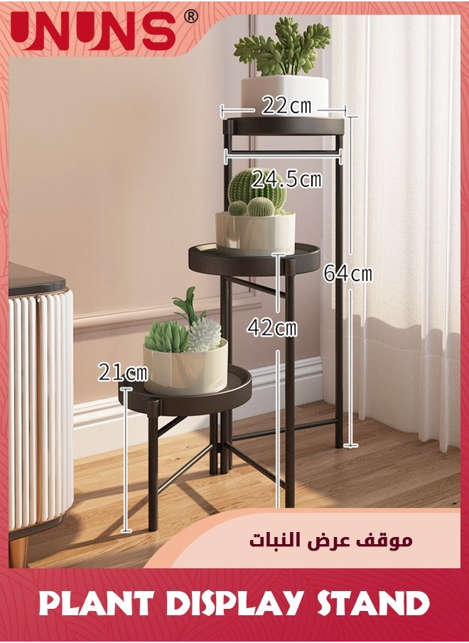 UNUNS - 3-Tier Plant Stand For Outdoor Indoor,Tall Metal Plant Shelf Corner Flower Pot Stands,Multiple Planter Rack For Patio Balcony Living Room Office Tiered Plant Table,Black - Image 1
