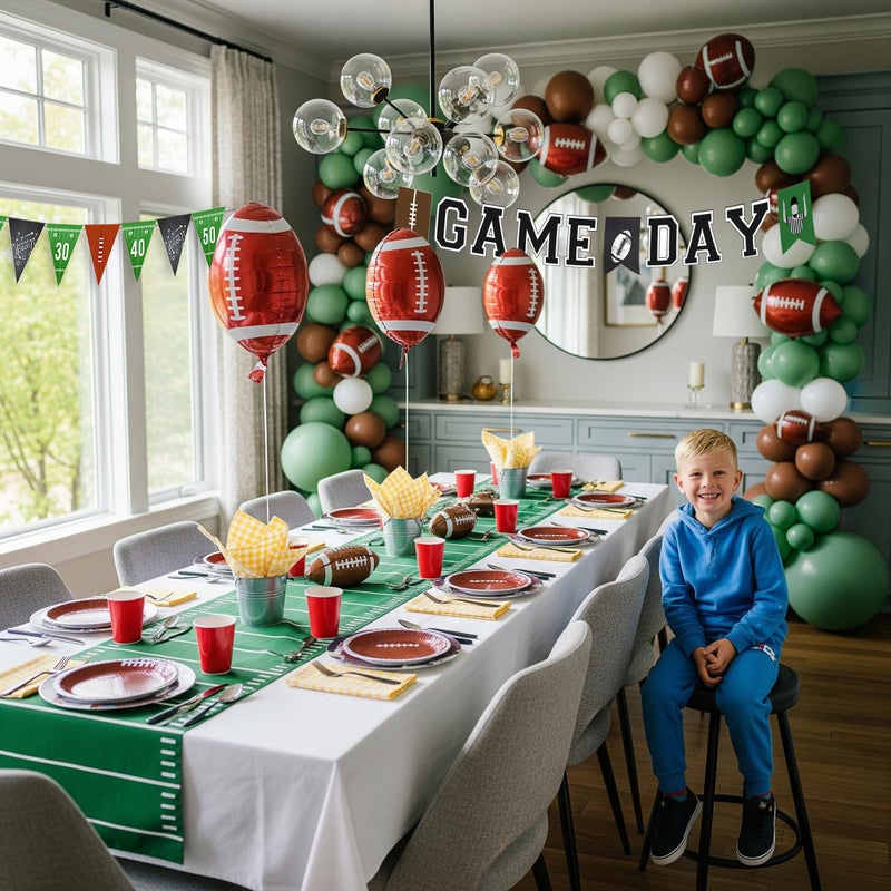 besttideyes Football Balloon Garland Arch Kit Sage Green and Brown Balloons with Football Foil Balloon Game Day banner for Touch Down Rugby Super Bowl Sport Theme Party Decorations - Image 3