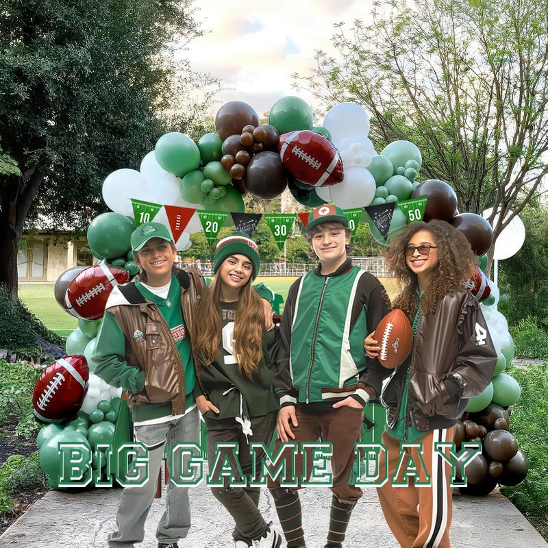 besttideyes Football Balloon Garland Arch Kit Sage Green and Brown Balloons with Football Foil Balloon Game Day banner for Touch Down Rugby Super Bowl Sport Theme Party Decorations - Image 2