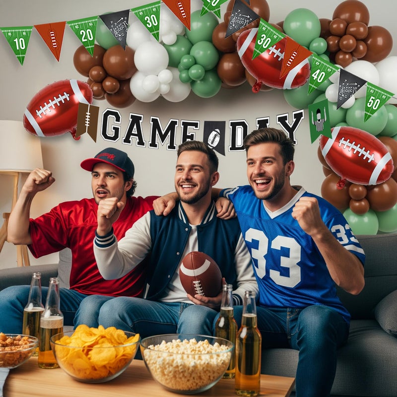 besttideyes Football Balloon Garland Arch Kit Sage Green and Brown Balloons with Football Foil Balloon Game Day banner for Touch Down Rugby Super Bowl Sport Theme Party Decorations - Image 4