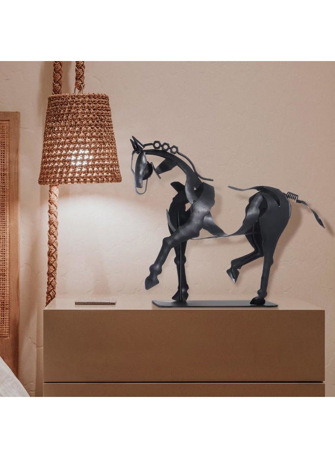 SunBlogs Art Handmade Horse Statue - Unique Rustic Decor for Office & Home - Hand-Painted Metal Sculpture - Perfect Handicraft Gift for Horse Lovers (Black) - Image 2