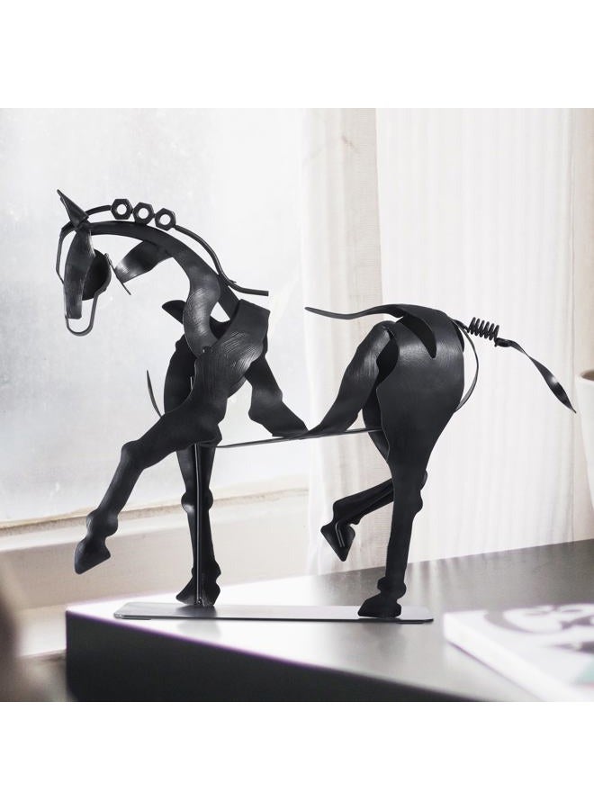 SunBlogs Art Handmade Horse Statue - Unique Rustic Decor for Office & Home - Hand-Painted Metal Sculpture - Perfect Handicraft Gift for Horse Lovers (Black) - Image 3