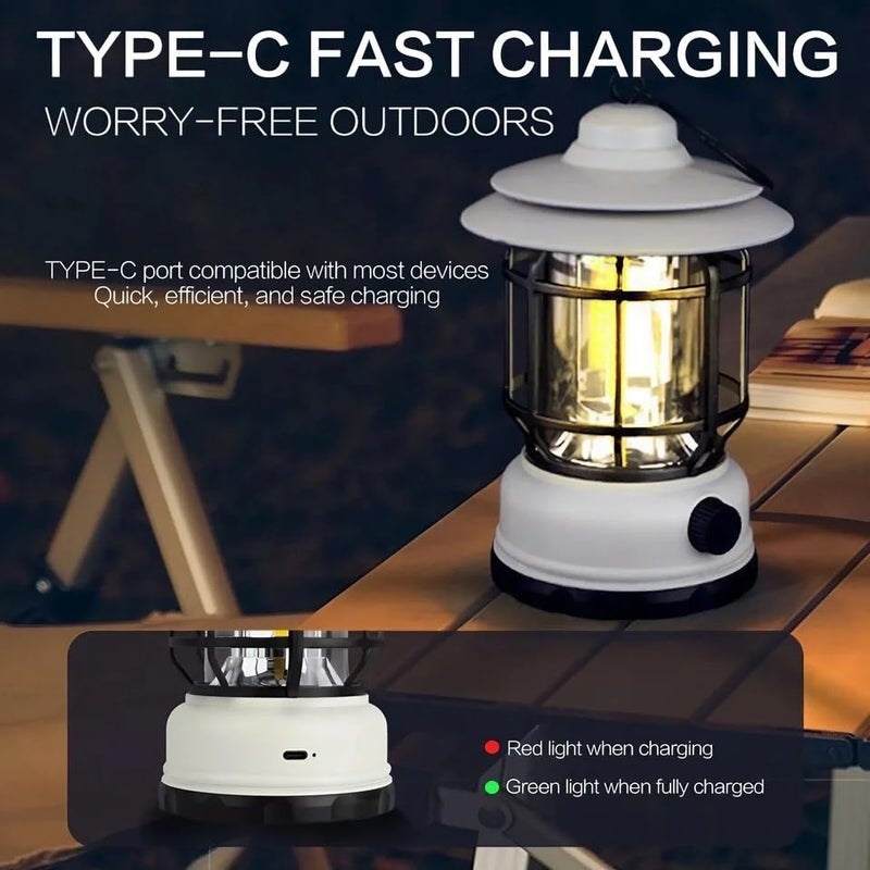 Fire Turtle Camping Lanterns Rechargeable Portable Electric LED Camping Lights Outdoor Hanging Tent Light Vintage Tabletop Lantern Decor Stepless Dimming Waterproof for Camping Power Outages Indoor - Image 5