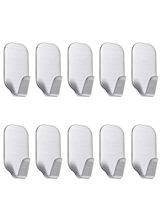 إيروريكس خطافات حائط لاصقة لتعليق الشماعات الحائطية على الدش والمنزل والحمام والمطبخ والباب مثالية للروبي والمظلات والملابس والحقائب والمعاطف وخطافات الحائط متعددة الاستخدامات المصنوعة من الفولاذ المقاوم للصدأ، 10 عبوات - Image 1