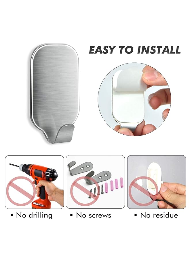 إيروريكس خطافات حائط لاصقة لتعليق الشماعات الحائطية على الدش والمنزل والحمام والمطبخ والباب مثالية للروبي والمظلات والملابس والحقائب والمعاطف وخطافات الحائط متعددة الاستخدامات المصنوعة من الفولاذ المقاوم للصدأ، 10 عبوات - Image 3