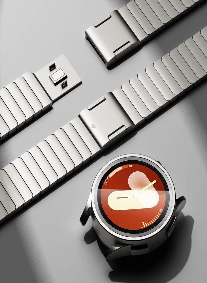 FULLIFE Compatible with Samsung Galaxy Watch 7 6 5 4 Band 40mm 44mm, Stainless Steel Metal with Magnetic Clasp No Gap Band Galaxy Watch 5 Pro/6 Classic/4 Classic/FE for Men 47mm 46mm 45mm, Titanium - Image 3