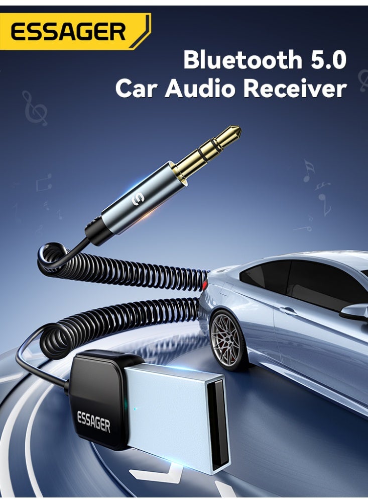 ESSAGER Aux Bluetooth Receiver for Car, Bluetooth 5.0 Audio Adapter with 3.5mm Jack, USB Powered Hands-Free Kit with Noise Cancelling Mic, TPE Spring Cable for Home Stereo and PC - Image 3