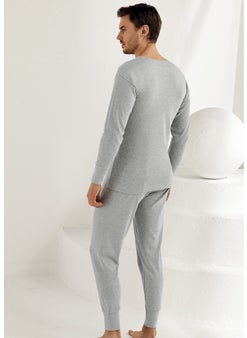 Şahinler Men's Gray Long Cuffed Interlock Underwear ME017  - Image 2