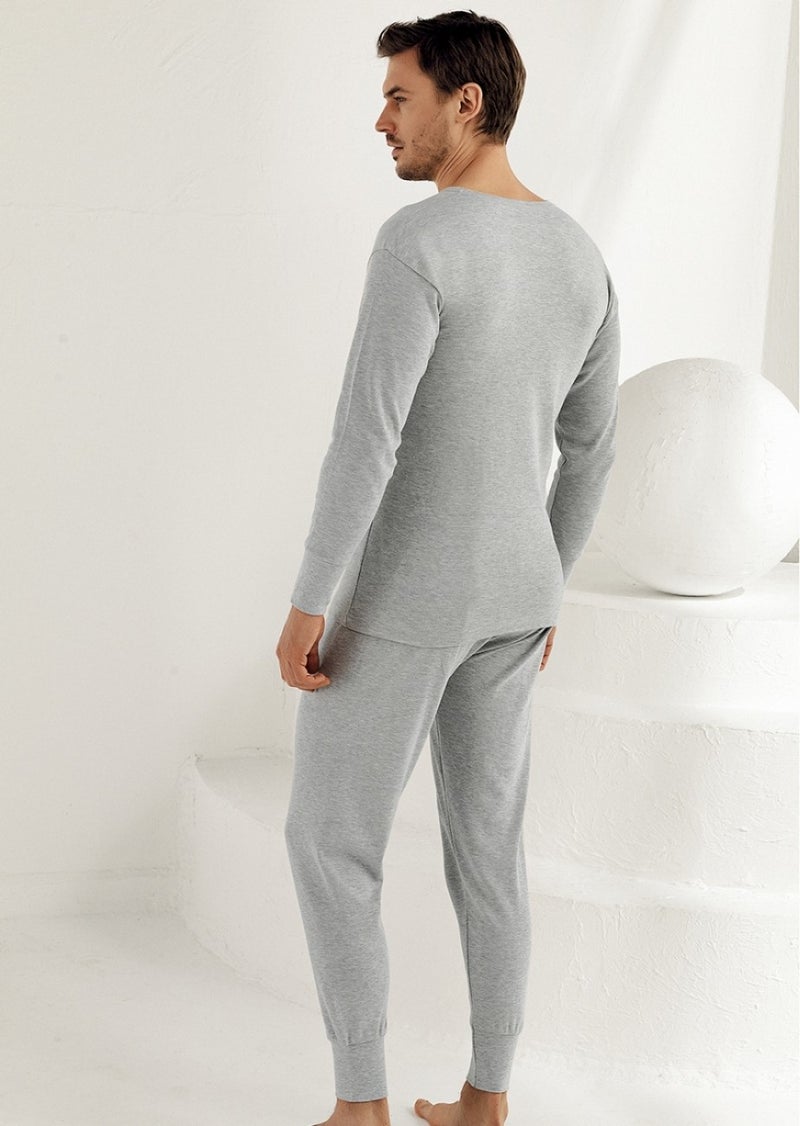 Şahinler Men's Gray Long Cuffed Interlock Underwear ME017  - Image 2