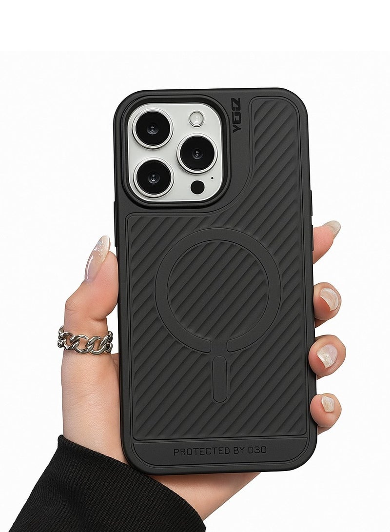 Yezler iPhone 16 Pro Compatible Shockproof Case Premium Silicone Protection Anti Scratch Cover with Soft Touch Back Slim Lightweight Design Built in SIM Ejector Slot Wireless Charging Support Durable Stylish- Black - Image 1