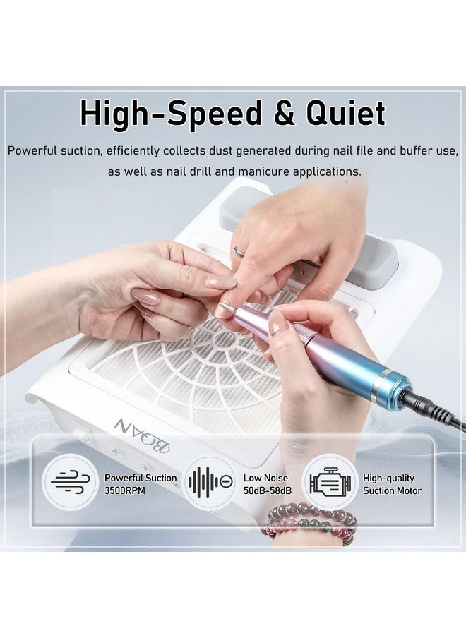 BQAN Nail Dust Collector, Profesional Dust Collector Nail Tech Quiet Rechargeable Nail Vacuum Fan Nail Tech Must Have Manicure Tools With 2 Reusable Filters  - Image 2