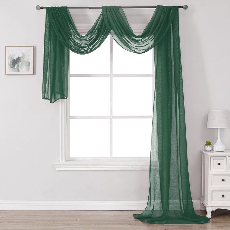 DONREN Dark Hunter Green Sheer Window Valance Christmas Decor Luxury Soft SemiSheer Scarf for Window Wedding Arch Curtains 1 Panel 52 x 216 Inch Length