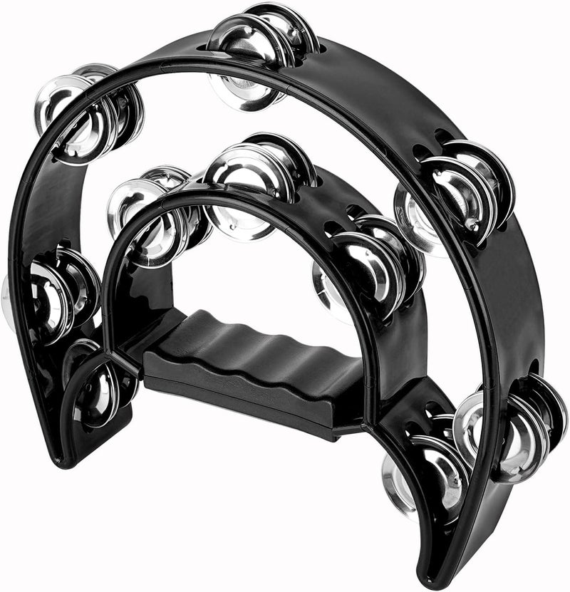 Musiin Double Row Metal Jingles Half-Moon Tambourine - Versatile Percussion Instrument (Black) - Image 1