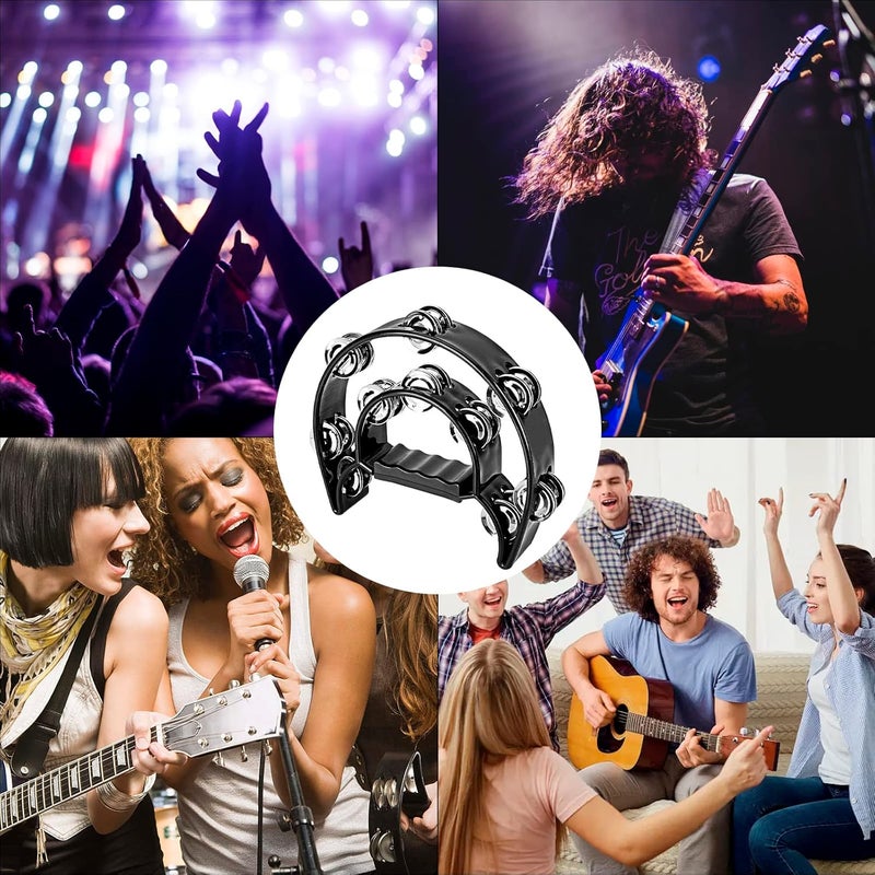 Musiin Double Row Metal Jingles Half-Moon Tambourine - Versatile Percussion Instrument (Black) - Image 5