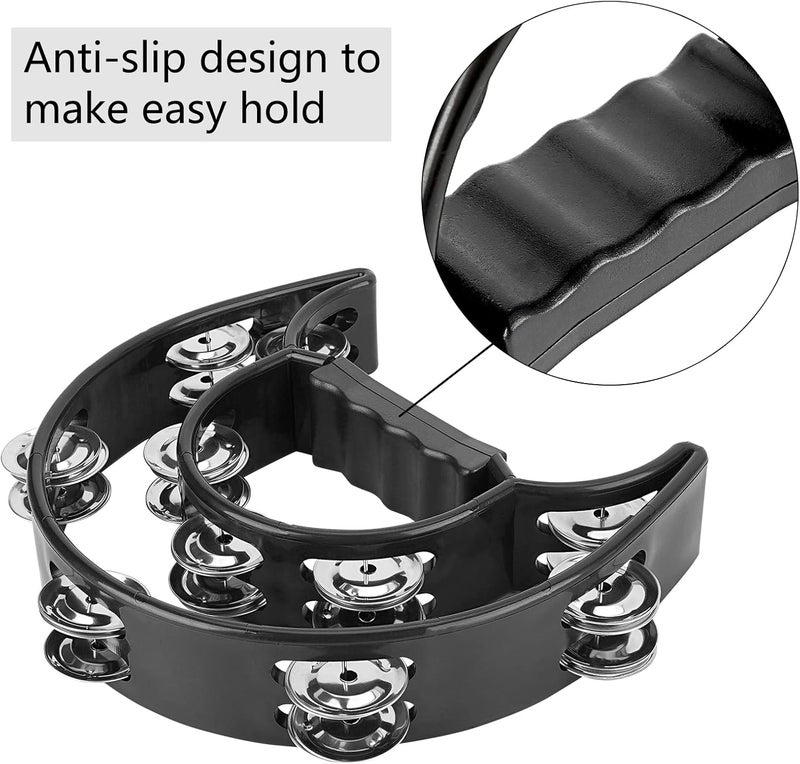 Musiin Double Row Metal Jingles Half-Moon Tambourine - Versatile Percussion Instrument (Black) - Image 3
